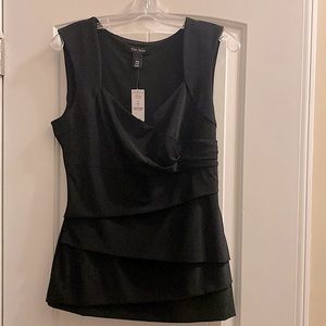 Black Diagonal Pleated Front Top
